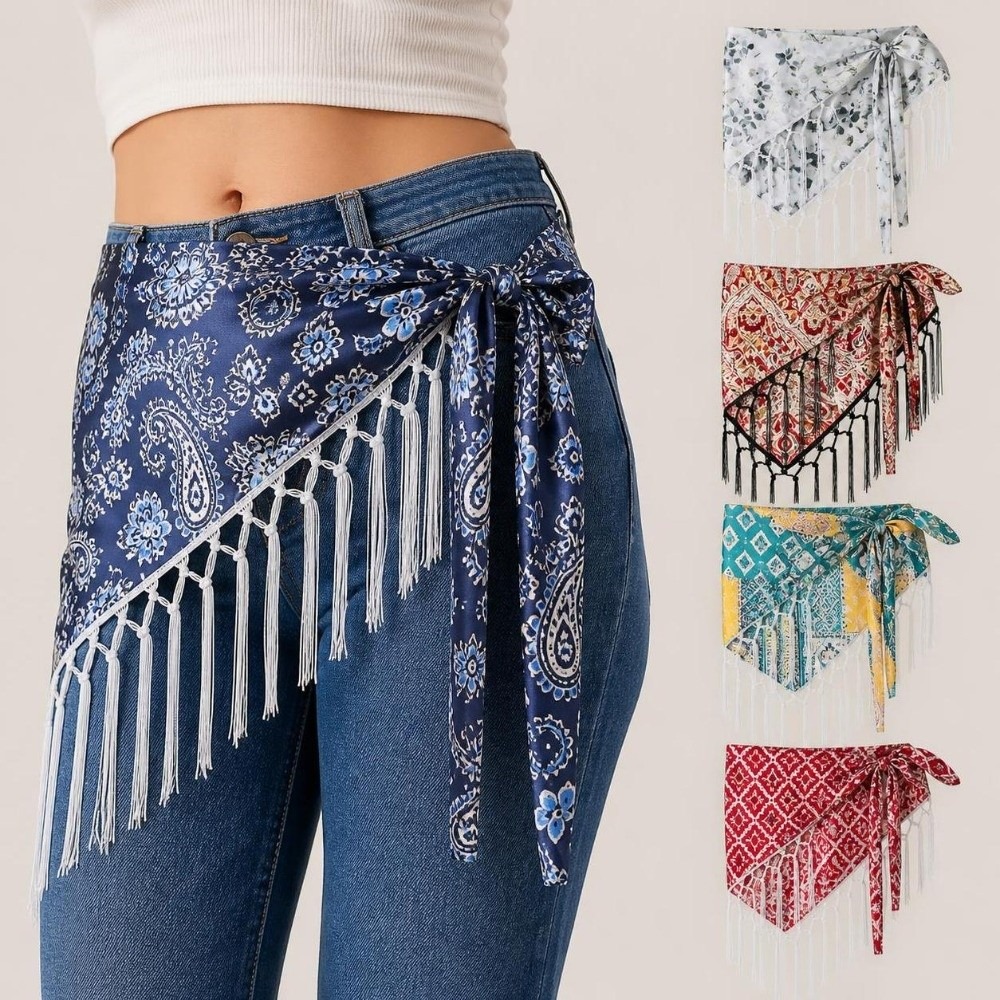Y2K Ethnic Fashion - Этнический поясной шарф с принтом пейсли,