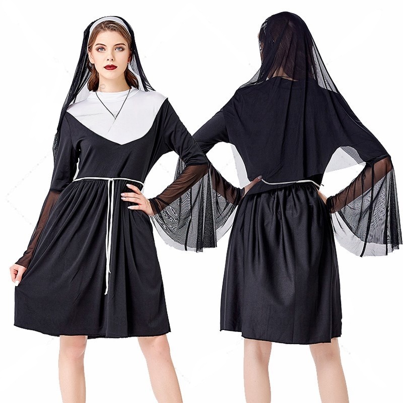 Ethnic Wear - Чёрный костюм монахини для Хэллоуина, маскарада,